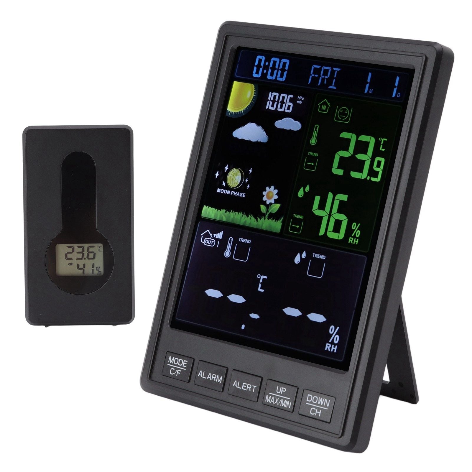 Weather Stations Wireless Indoor Outdoor Color Display Black 3 Channels Regulable Backlight Clock Thermometer V1294-YM0523-3111220087211