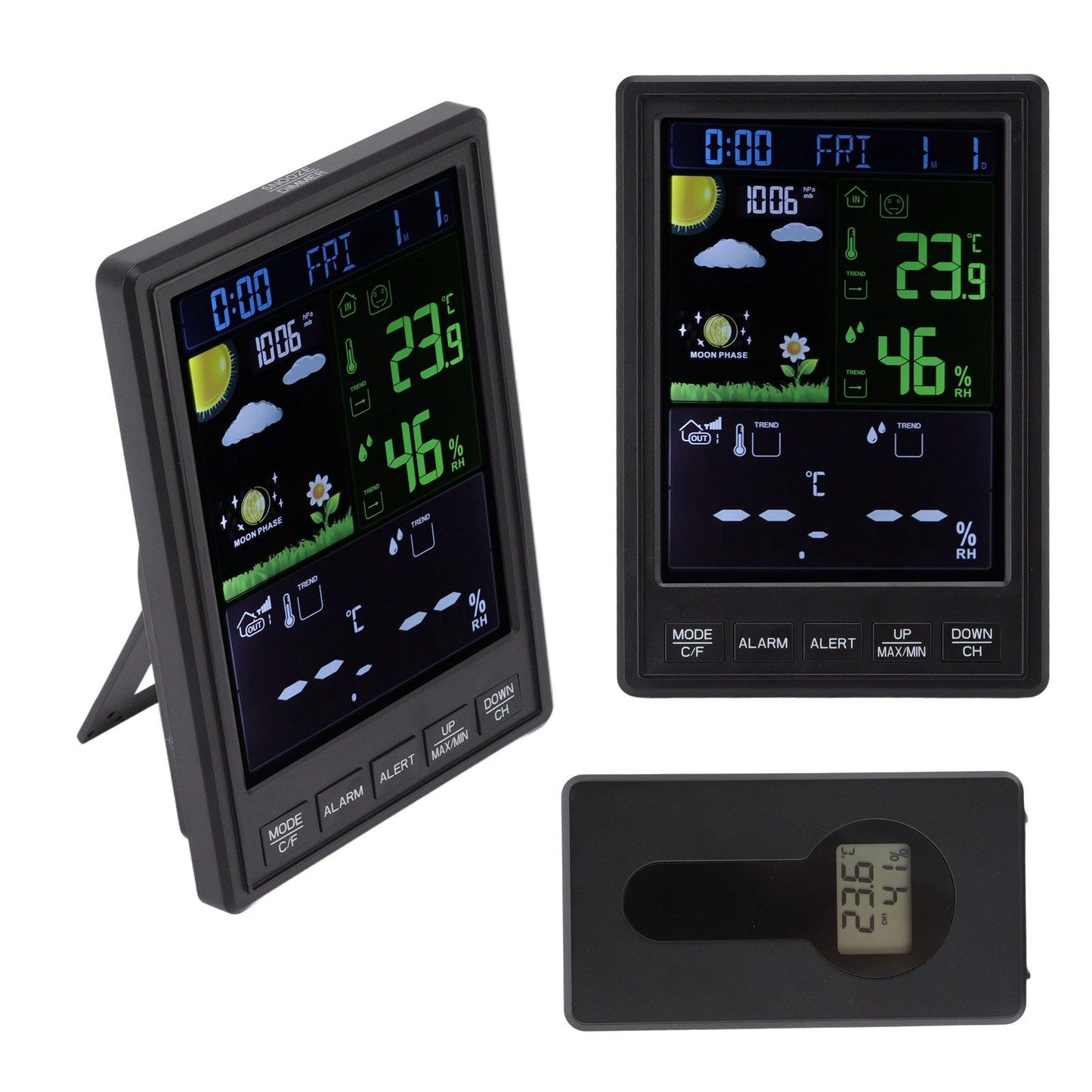 Weather Stations Wireless Indoor Outdoor Color Display Black 3 Channels Regulable Backlight Clock Thermometer V1294-YM0523-3111220087211