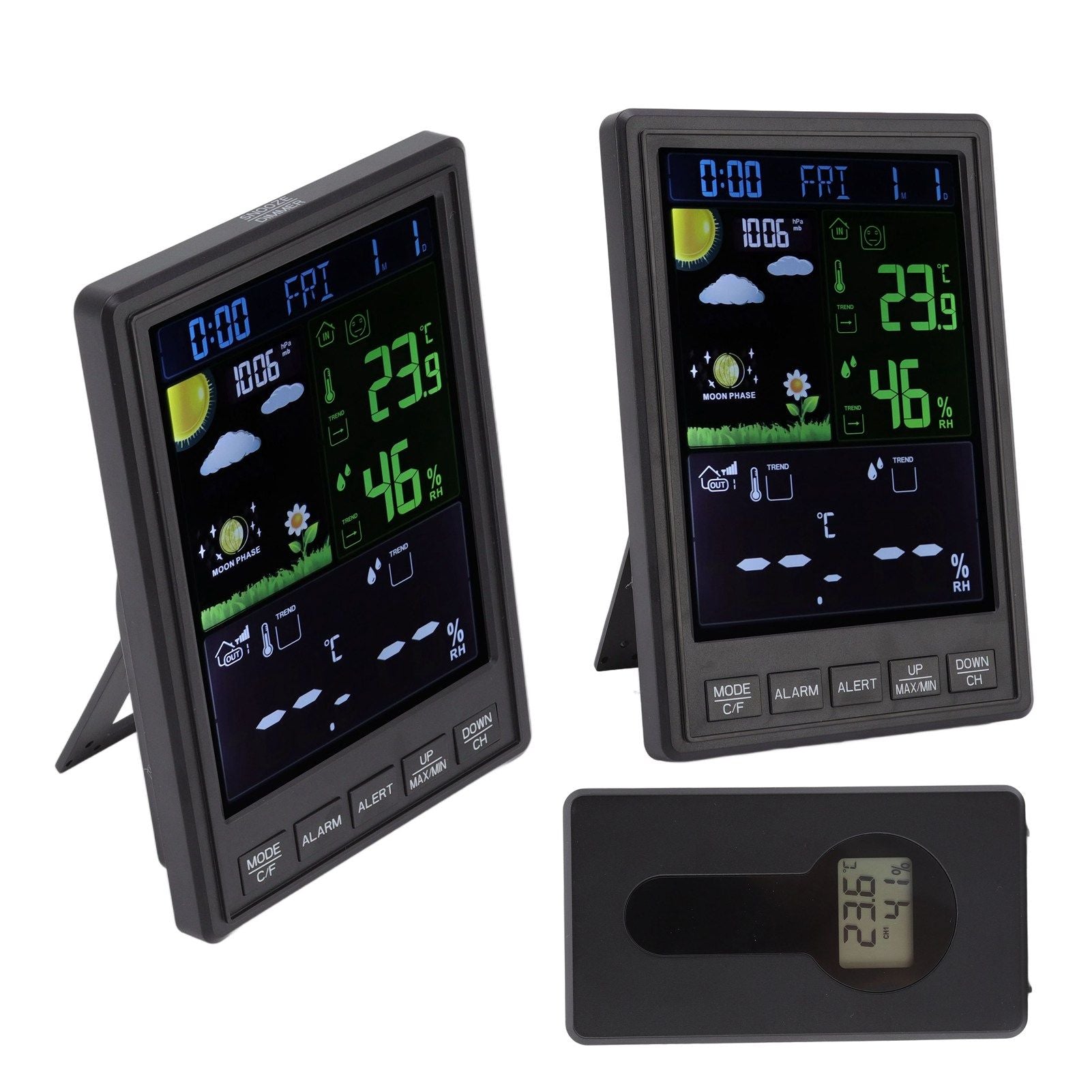 Weather Stations Wireless Indoor Outdoor Color Display Black 3 Channels Regulable Backlight Clock Thermometer V1294-YM0523-3111220087211