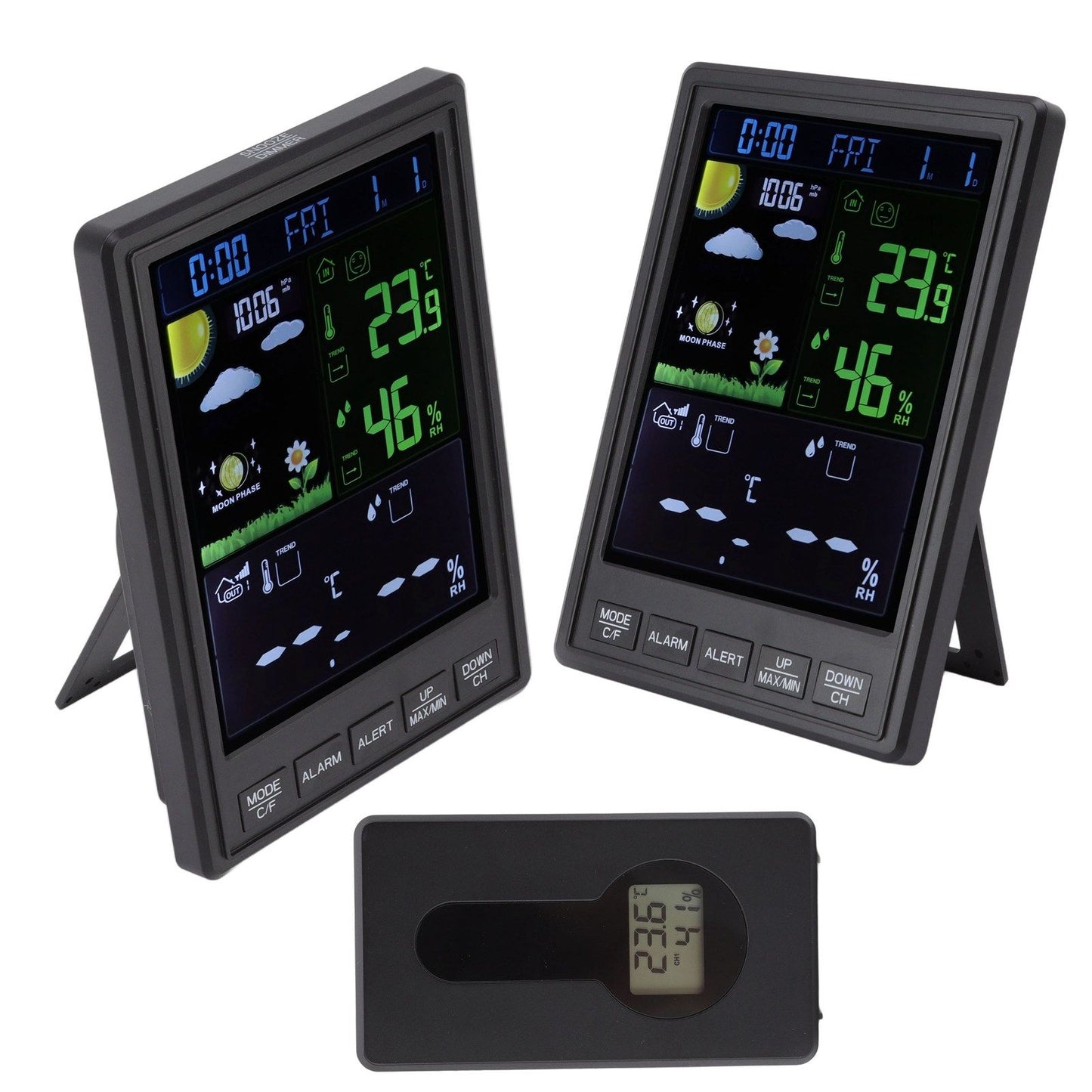 Weather Stations Wireless Indoor Outdoor Color Display Black 3 Channels Regulable Backlight Clock Thermometer V1294-YM0523-3111220087211