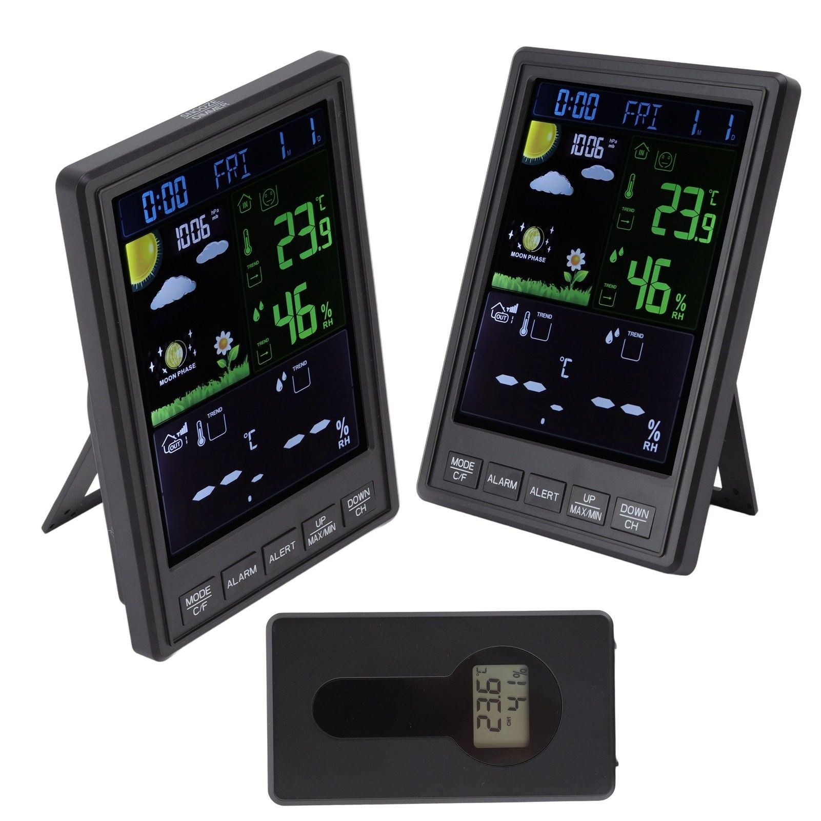 Weather Stations Wireless Indoor Outdoor Color Display Black 3 Channels Regulable Backlight Clock Thermometer V1294-YM0523-3111220087211