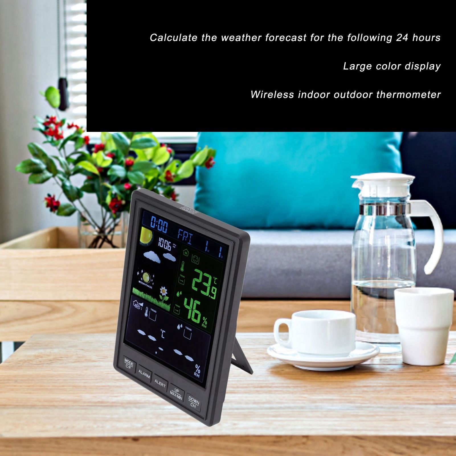 Weather Stations Wireless Indoor Outdoor Color Display Black 3 Channels Regulable Backlight Clock Thermometer V1294-YM0523-3111220087211