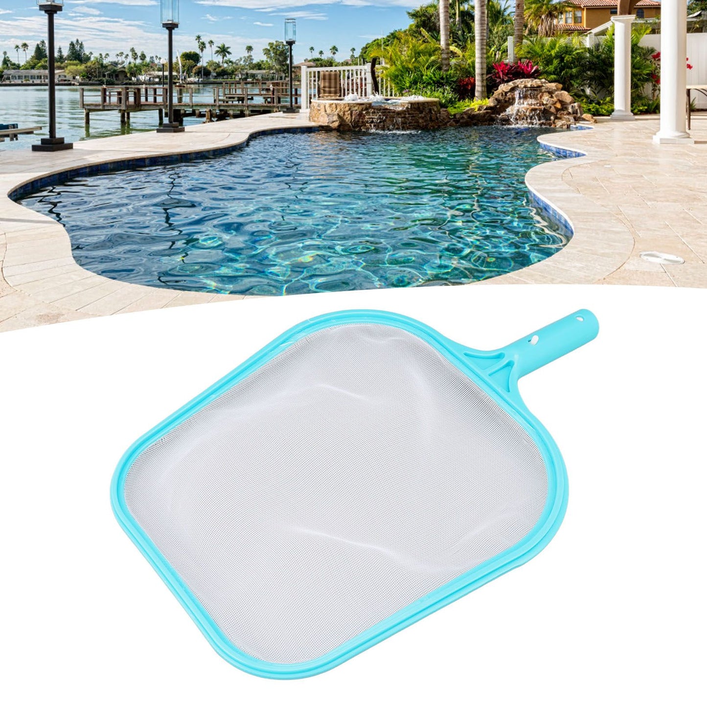 Pool Net Cyan Quick Cleaning Plastic Structure Nylon Material Pool Skimmer Leaf Net for Hot Tubs Fountains V1294-YM0523-3111220089011