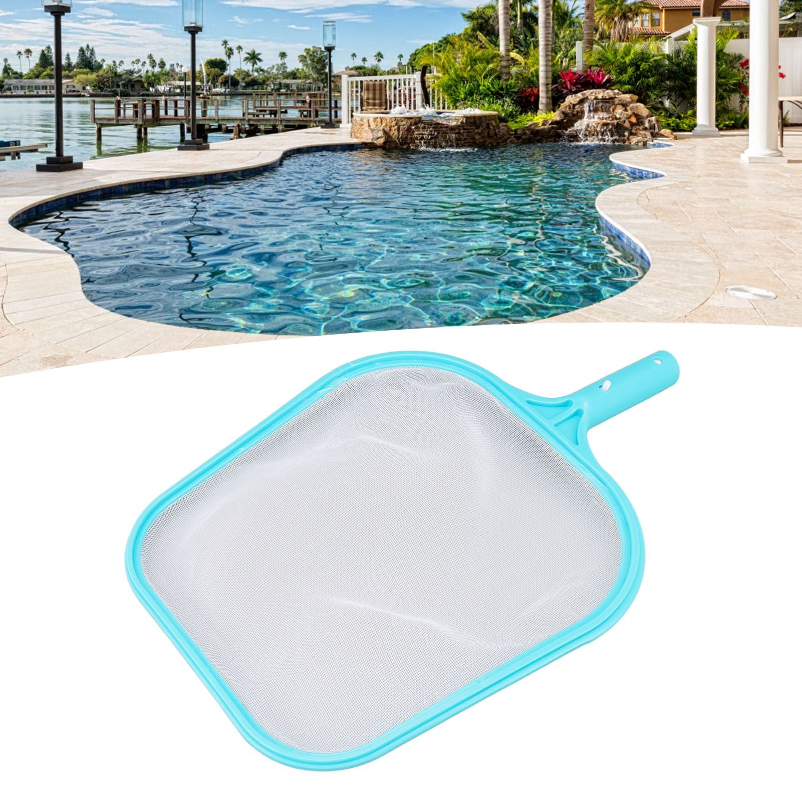 Pool Net Cyan Quick Cleaning Plastic Structure Nylon Material Pool Skimmer Leaf Net for Hot Tubs Fountains V1294-YM0523-3111220089011