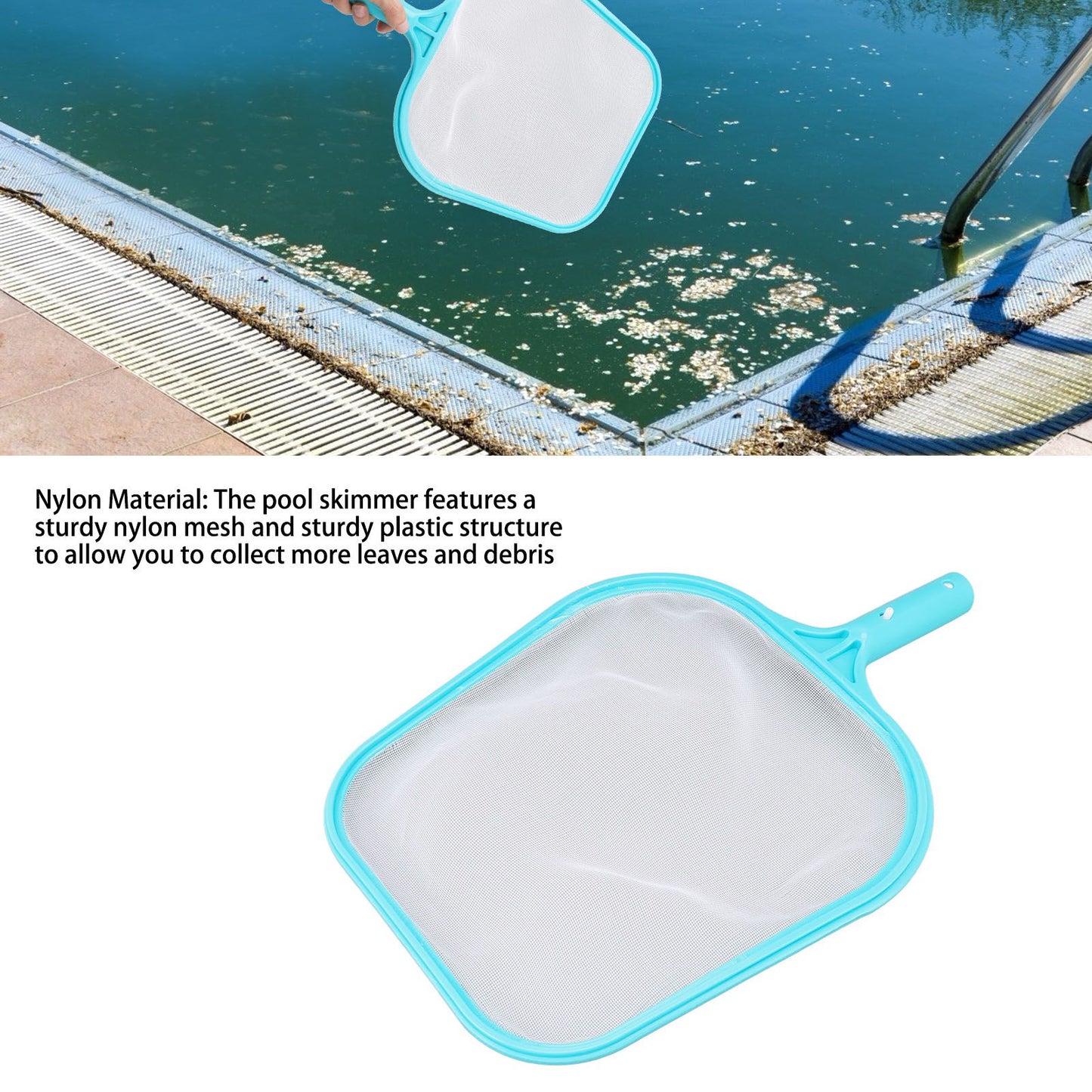 Pool Net Cyan Quick Cleaning Plastic Structure Nylon Material Pool Skimmer Leaf Net for Hot Tubs Fountains V1294-YM0523-3111220089011