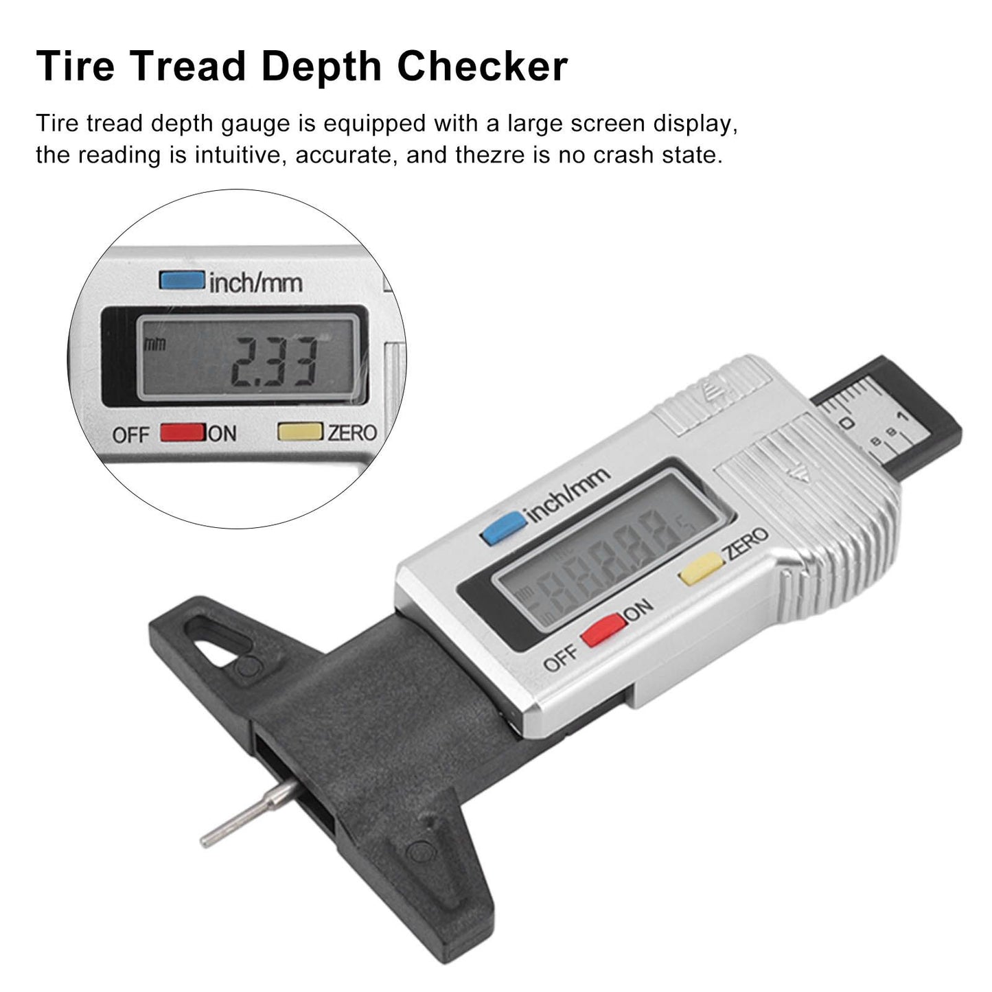 Tire Tread Depth Gauge Large Digital Display Accurate Tread Checker for Truck Car Motorcycle V1294-YM0523-3111220090011