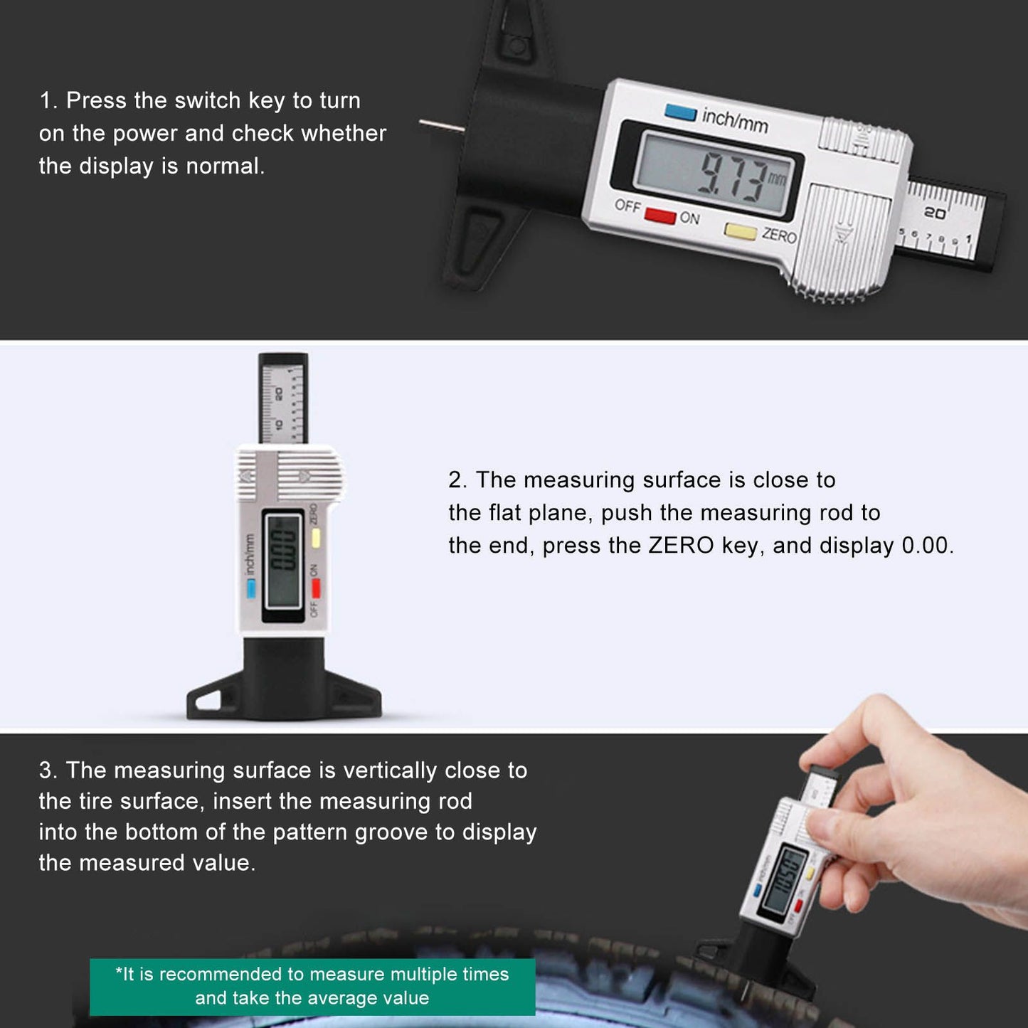 Tire Tread Depth Gauge Large Digital Display Accurate Tread Checker for Truck Car Motorcycle V1294-YM0523-3111220090011