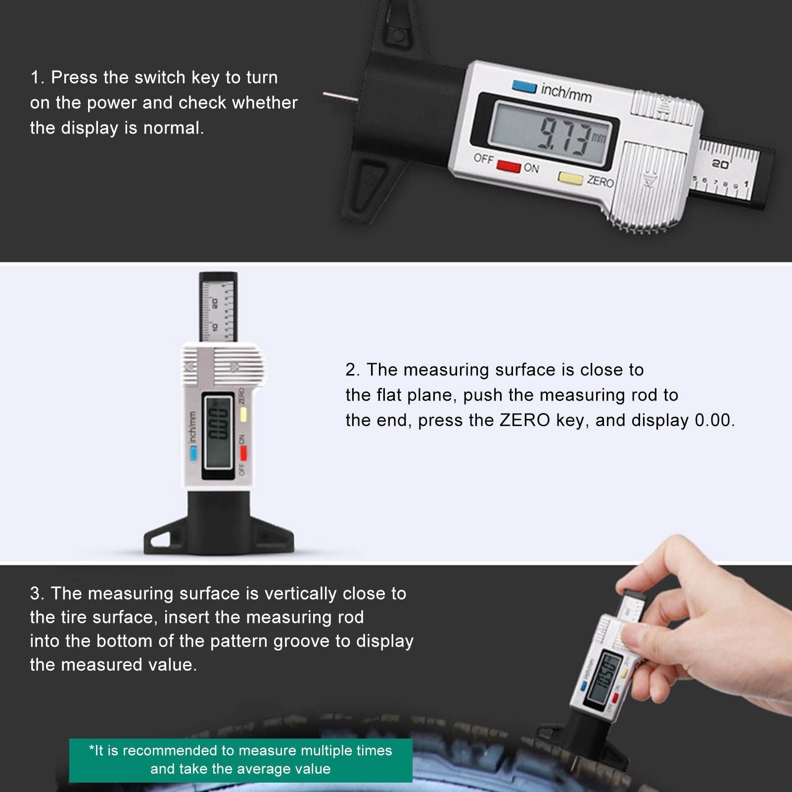 Tire Tread Depth Gauge Large Digital Display Accurate Tread Checker for Truck Car Motorcycle V1294-YM0523-3111220090011