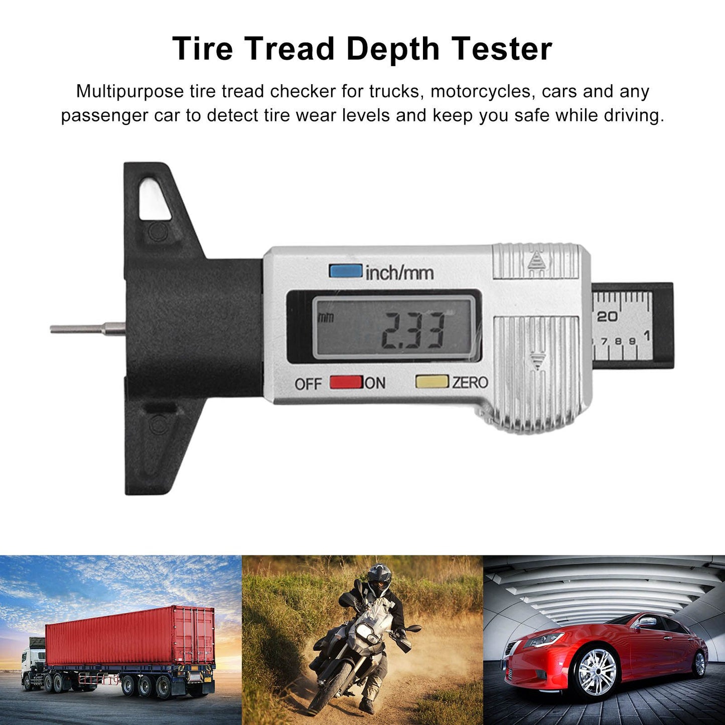 Tire Tread Depth Gauge Large Digital Display Accurate Tread Checker for Truck Car Motorcycle V1294-YM0523-3111220090011