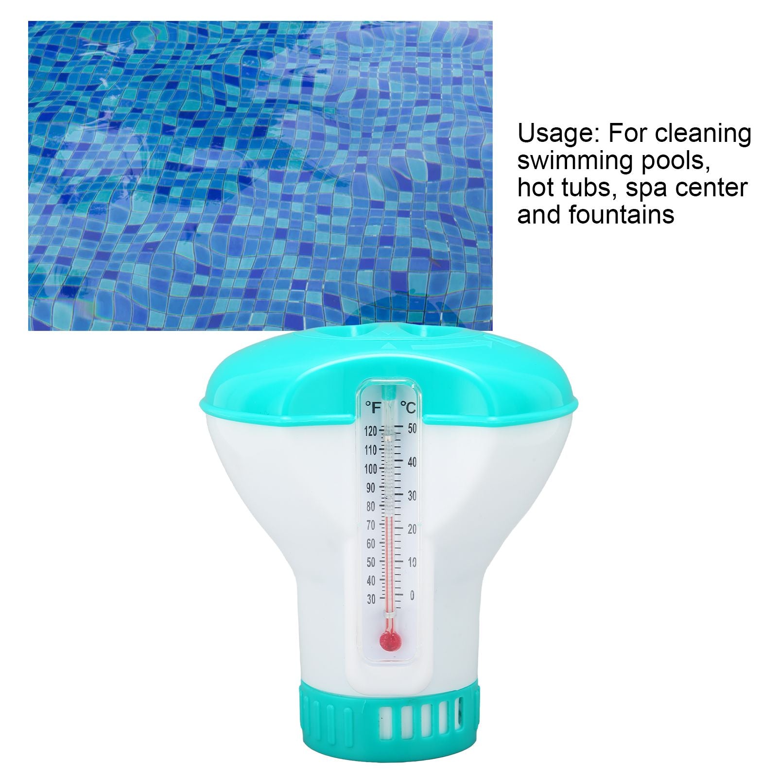 Spa Chemical Dispenser with Thermometer Reusable Lake Blue Swimming Pool Chlorine Tablet Floater V1294-YM0523-3111220090611
