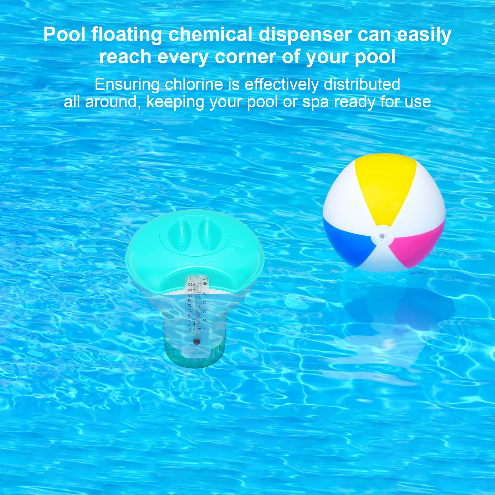 Spa Chemical Dispenser with Thermometer Reusable Lake Blue Swimming Pool Chlorine Tablet Floater V1294-YM0523-3111220090611