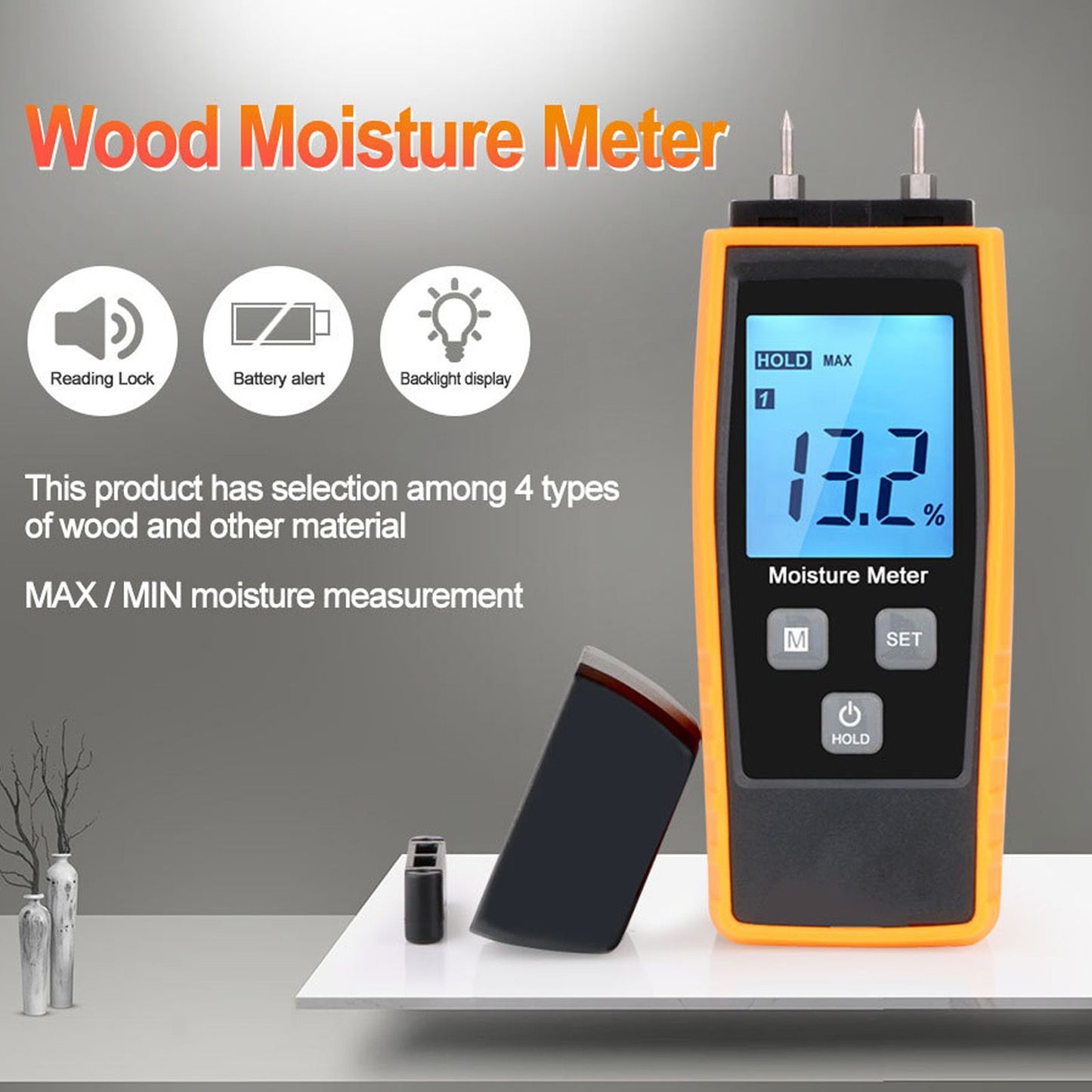 Wood Moisture Meter High Accuracy Easy to Read Portable Digital Moisture Detector for Woodworking Building V1294-YM0523-3111220093811