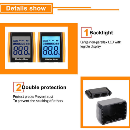 Wood Moisture Meter High Accuracy Easy to Read Portable Digital Moisture Detector for Woodworking Building V1294-YM0523-3111220093811