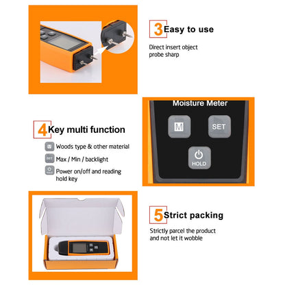 Wood Moisture Meter High Accuracy Easy to Read Portable Digital Moisture Detector for Woodworking Building V1294-YM0523-3111220093811