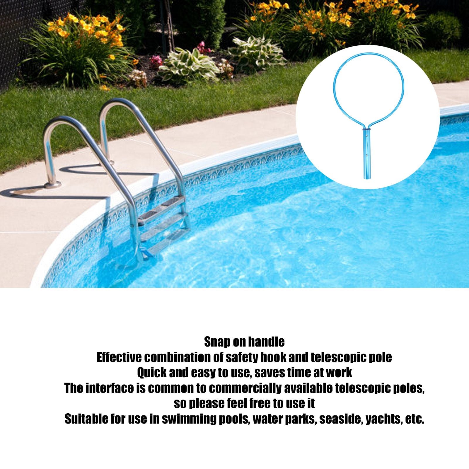 Pool Emergency Hook Round Aluminium Alloy Safety Hook for Swimming Pool Water Park V1294-YM0523-3111220097711