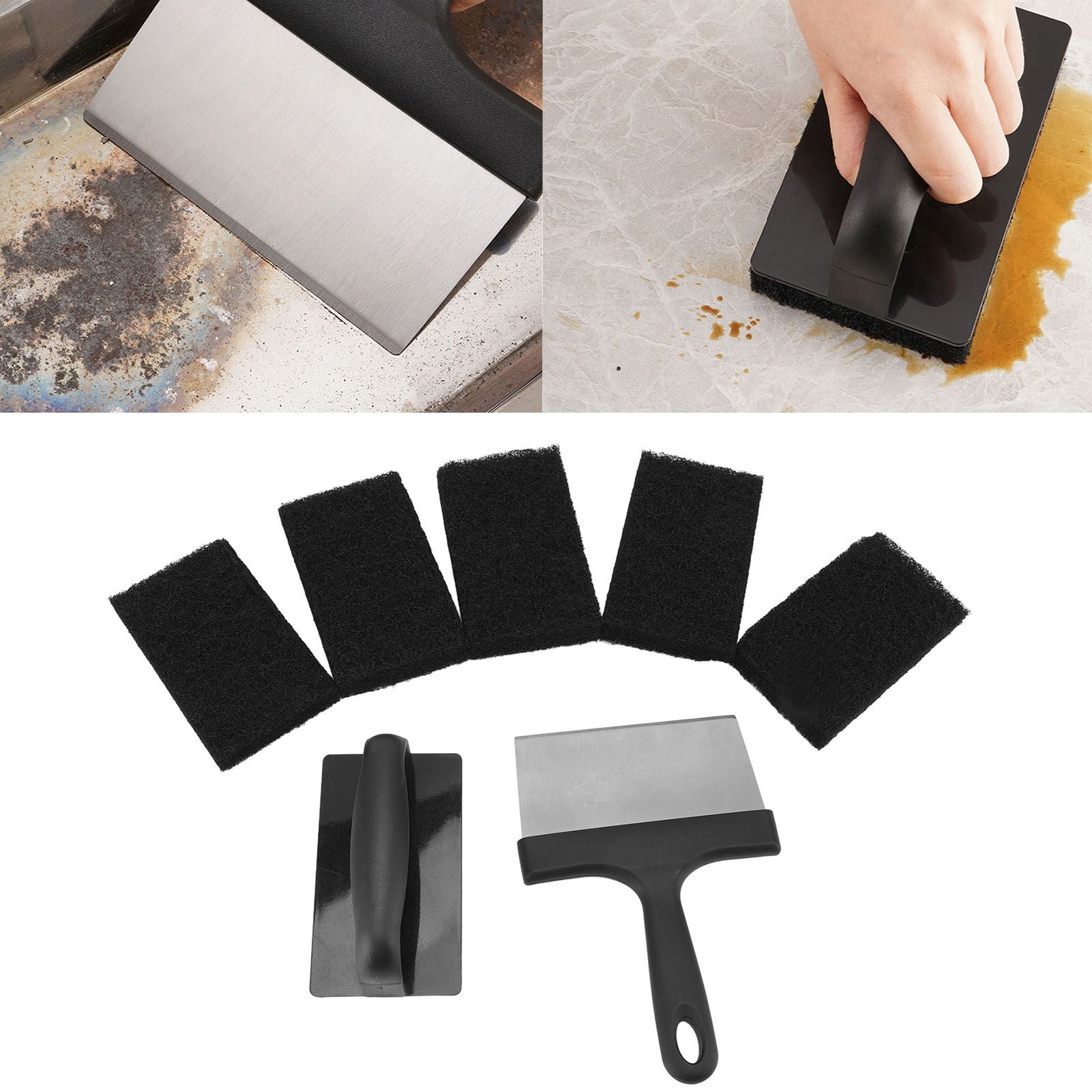 Barbecue Grill Griddle Cleaning Kit BBQ Grill Cleaner Set Includes Stainless Steel Scraper Brush Sponge Blocks V1294-YM0523-3111220100711