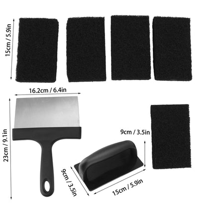Barbecue Grill Griddle Cleaning Kit BBQ Grill Cleaner Set Includes Stainless Steel Scraper Brush Sponge Blocks V1294-YM0523-3111220100711