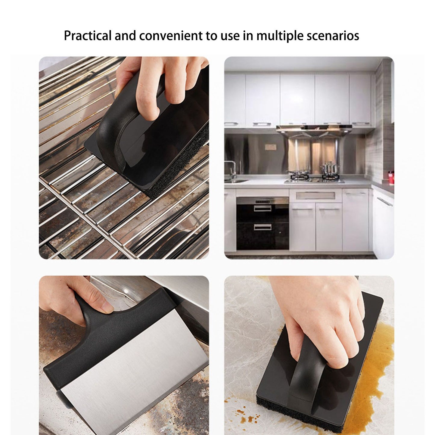 Barbecue Grill Griddle Cleaning Kit BBQ Grill Cleaner Set Includes Stainless Steel Scraper Brush Sponge Blocks V1294-YM0523-3111220100711