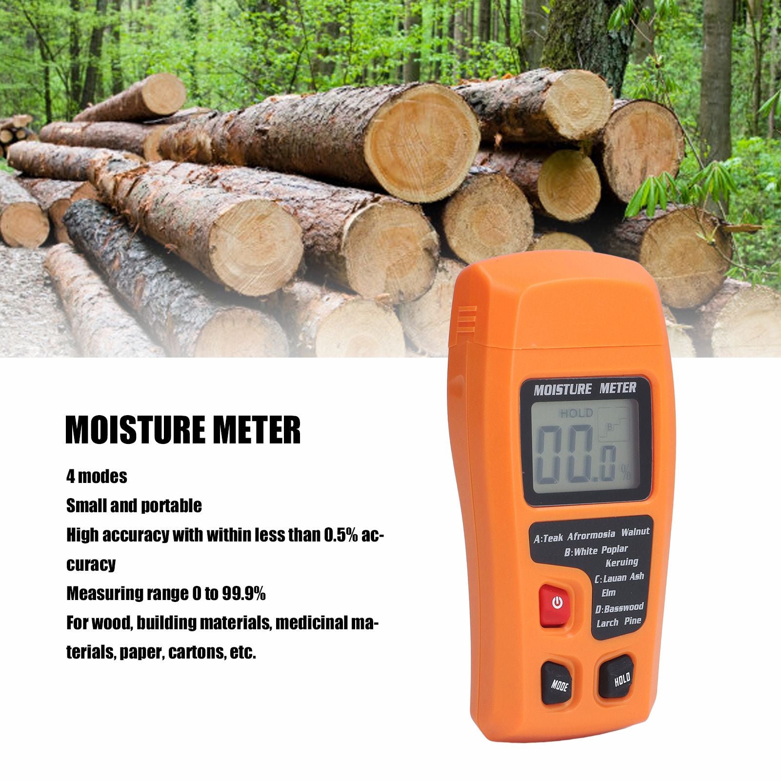 Wood Moisture Meter High Accuracy 4 Modes Orange Moisture Detector for Medicinal Building Materials Paper V1294-YM0523-3111220104111