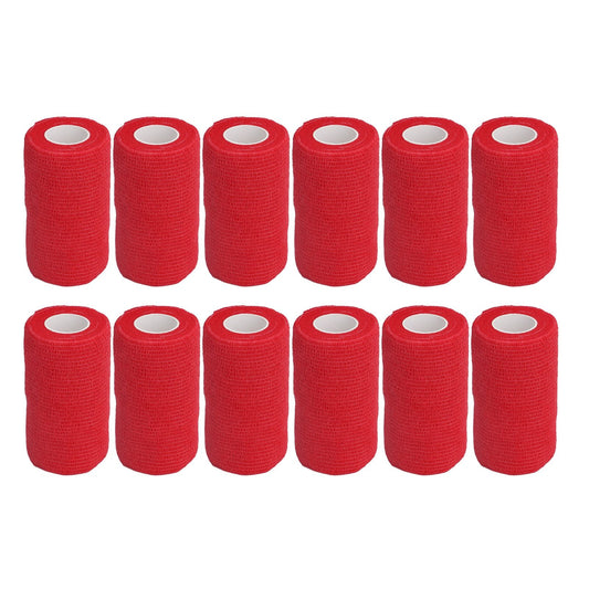 12Pcs Bandage Wrap Natural Latex Elastic Self Adhesive Wrap for Cows Dogs Horses 10cm Red V1294-YM0523-3111220104711