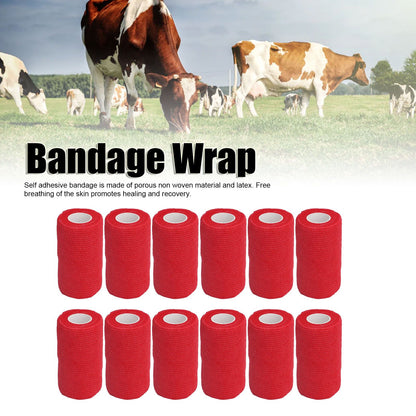 12Pcs Bandage Wrap Natural Latex Elastic Self Adhesive Wrap for Cows Dogs Horses 10cm Red V1294-YM0523-3111220104711