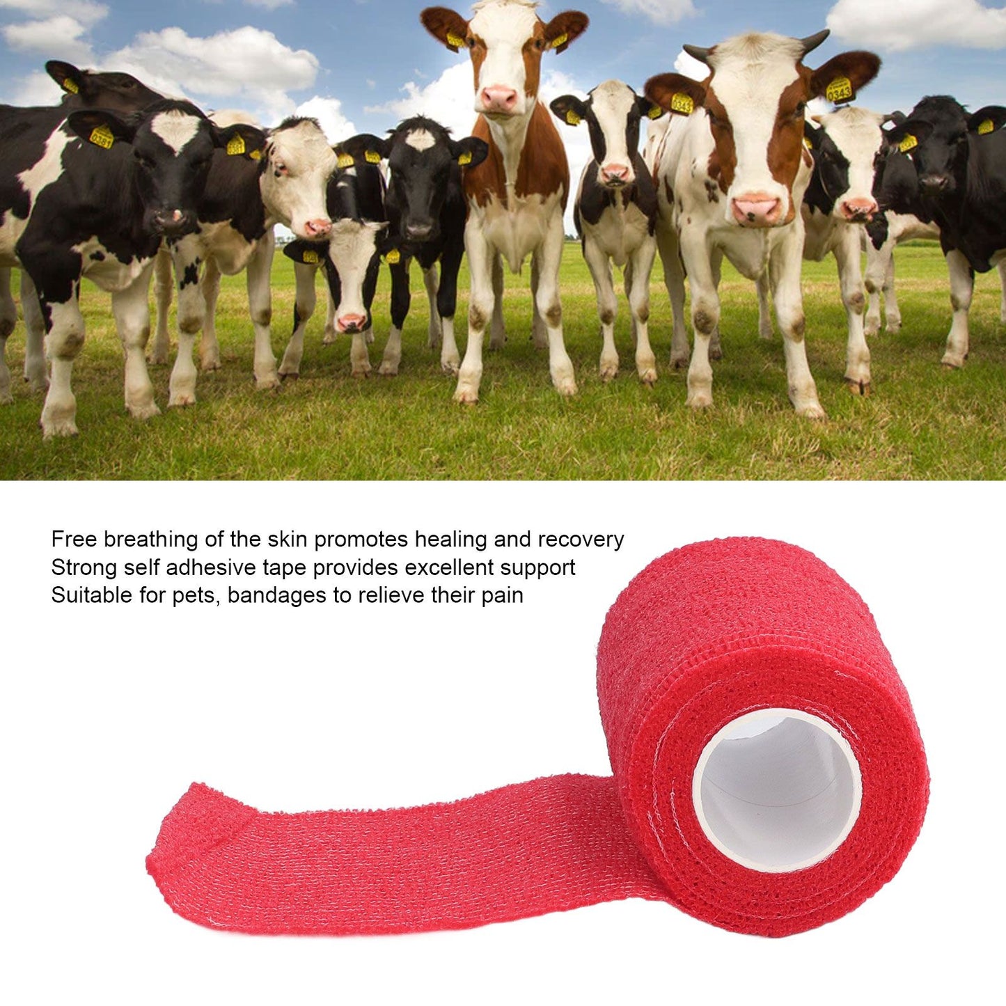 12Pcs Bandage Wrap Natural Latex Elastic Self Adhesive Wrap for Cows Dogs Horses 10cm Red V1294-YM0523-3111220104711