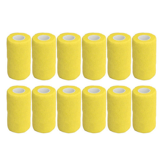 12Pcs Bandage Wrap Natural Latex Elastic Self Adhesive Wrap for Cows Dogs Horses 10cm Yellow V1294-YM0523-3111220104712