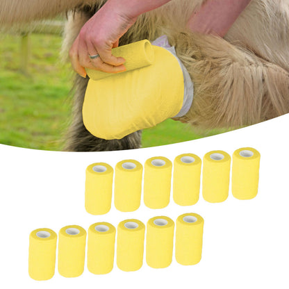 12Pcs Bandage Wrap Natural Latex Elastic Self Adhesive Wrap for Cows Dogs Horses 10cm Yellow V1294-YM0523-3111220104712