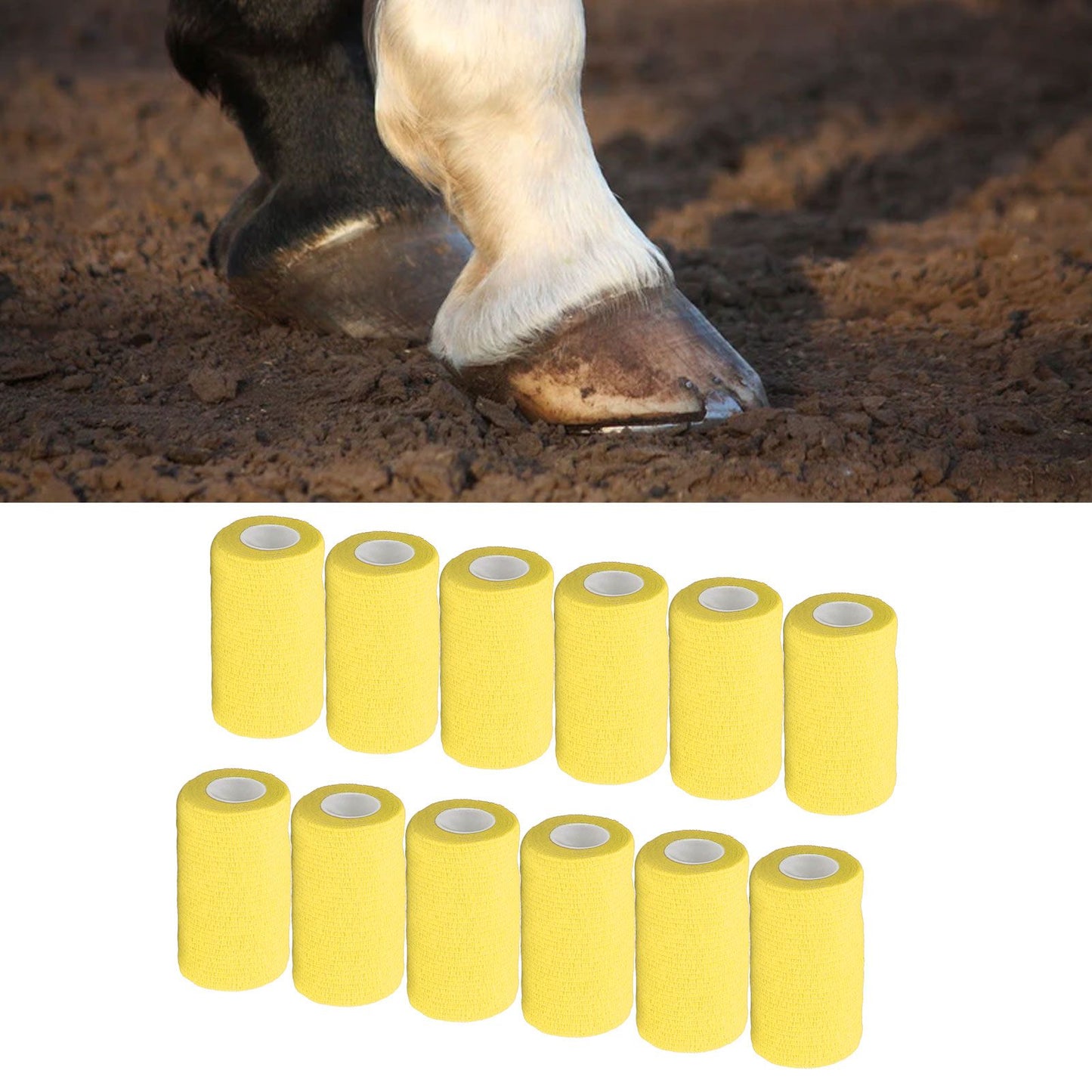 12Pcs Bandage Wrap Natural Latex Elastic Self Adhesive Wrap for Cows Dogs Horses 10cm Yellow V1294-YM0523-3111220104712