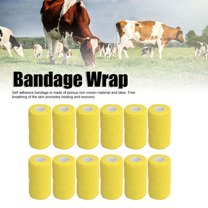 12Pcs Bandage Wrap Natural Latex Elastic Self Adhesive Wrap for Cows Dogs Horses 10cm Yellow V1294-YM0523-3111220104712