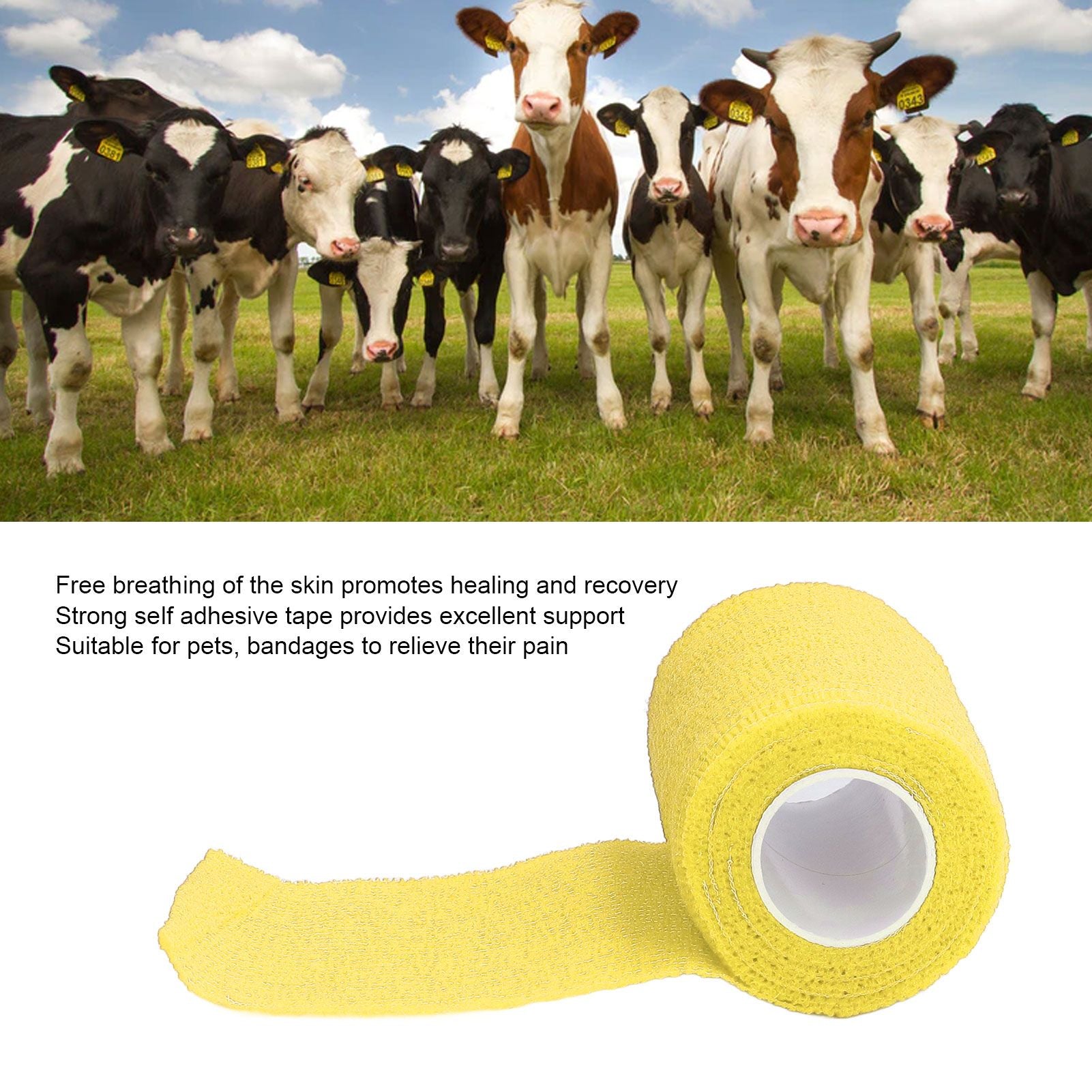 12Pcs Bandage Wrap Natural Latex Elastic Self Adhesive Wrap for Cows Dogs Horses 10cm Yellow V1294-YM0523-3111220104712