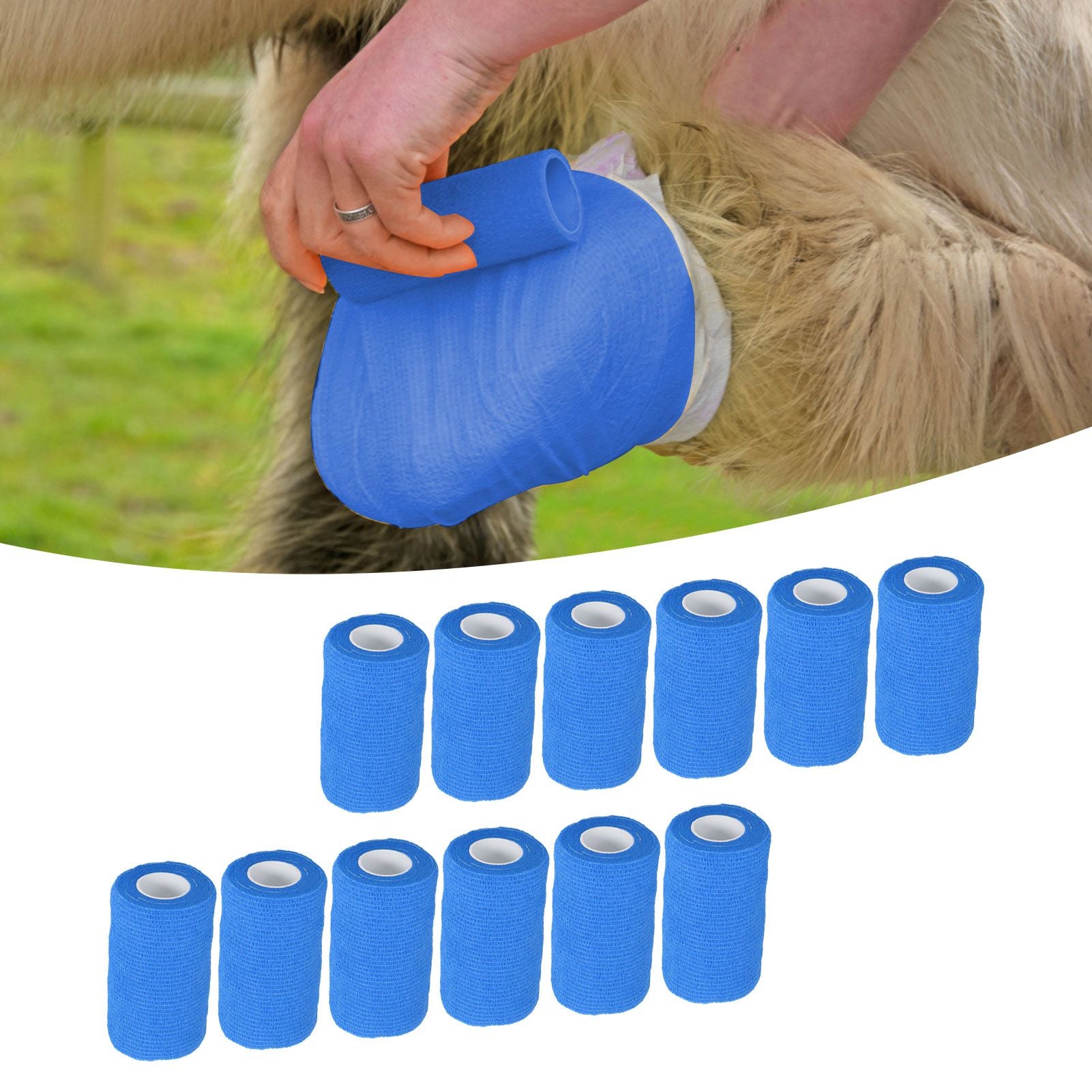 12Pcs Bandage Wrap Natural Latex Elastic Self Adhesive Wrap for Cows Dogs Horses 10cm Blue V1294-YM0523-3111220104713