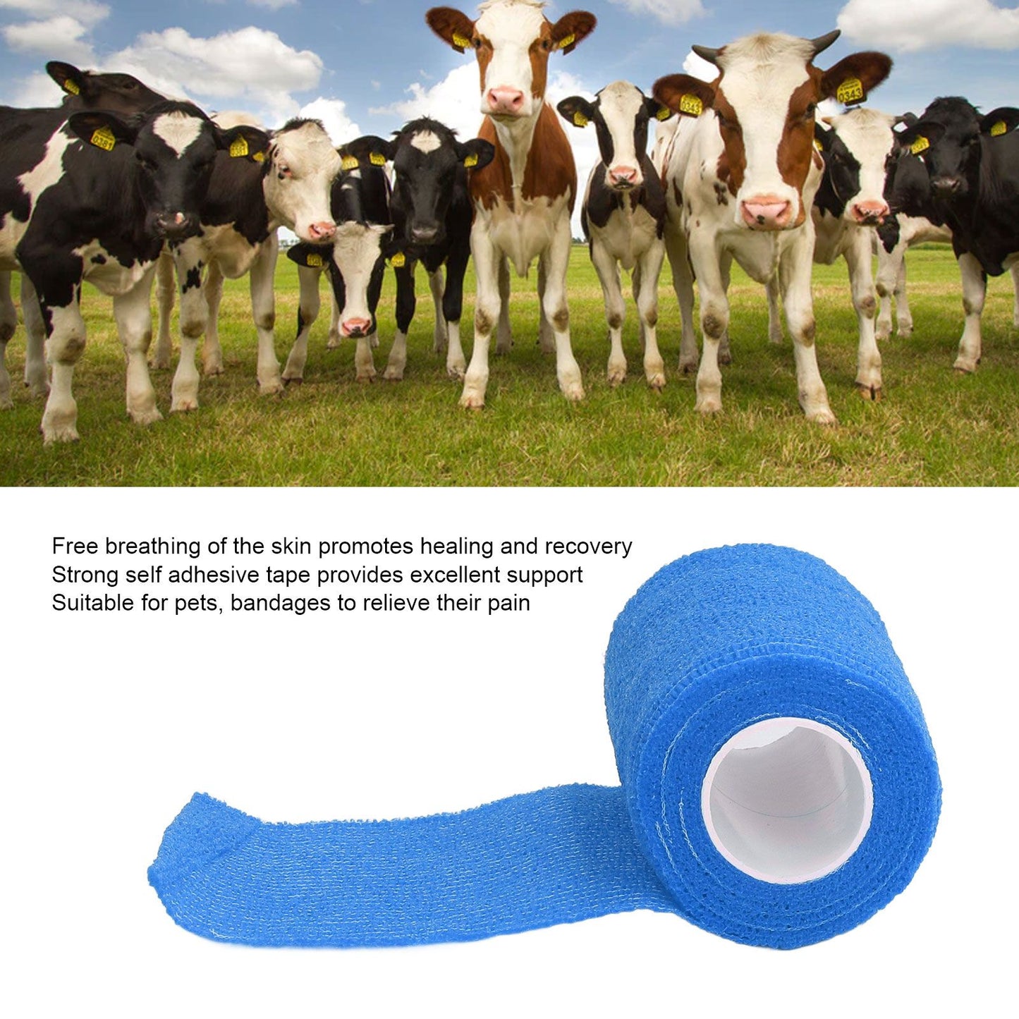12Pcs Bandage Wrap Natural Latex Elastic Self Adhesive Wrap for Cows Dogs Horses 10cm Blue V1294-YM0523-3111220104713