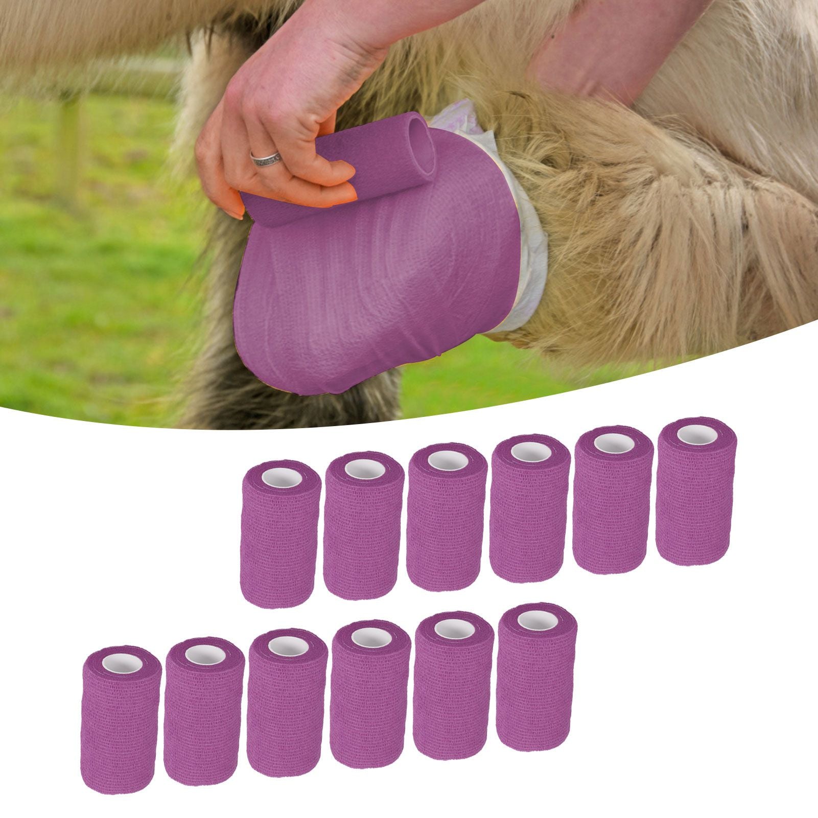 12Pcs Bandage Wrap Natural Latex Elastic Self Adhesive Wrap for Cows Dogs Horses 10cm Purple V1294-YM0523-3111220104715