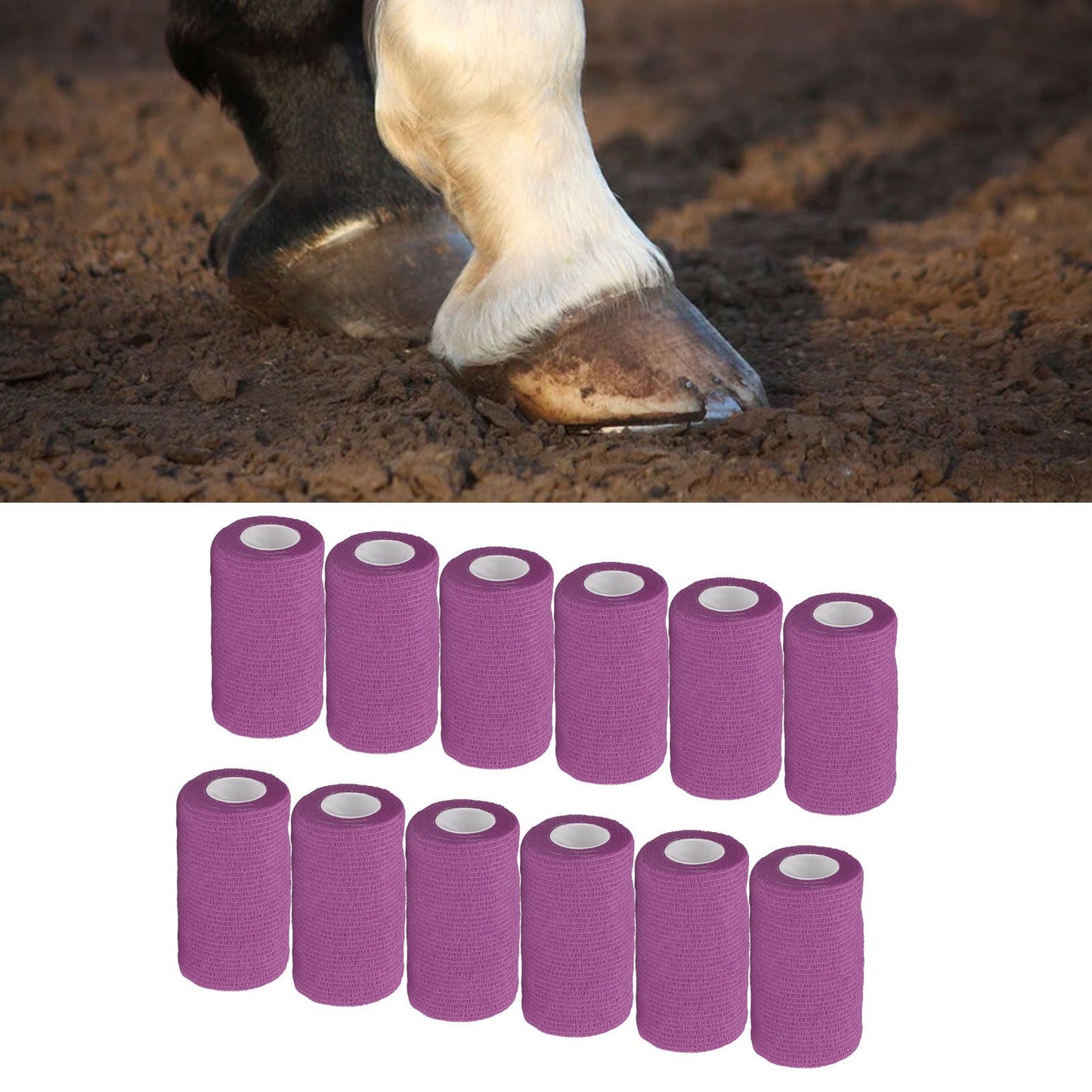 12Pcs Bandage Wrap Natural Latex Elastic Self Adhesive Wrap for Cows Dogs Horses 10cm Purple V1294-YM0523-3111220104715
