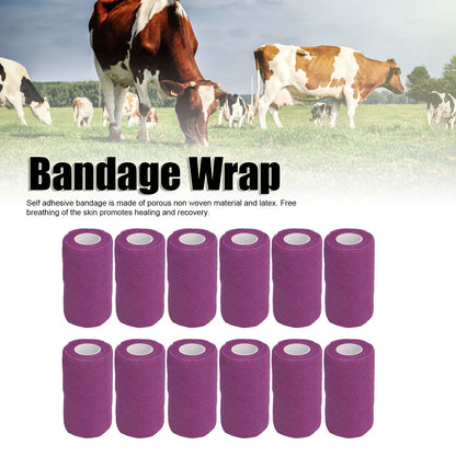 12Pcs Bandage Wrap Natural Latex Elastic Self Adhesive Wrap for Cows Dogs Horses 10cm Purple V1294-YM0523-3111220104715