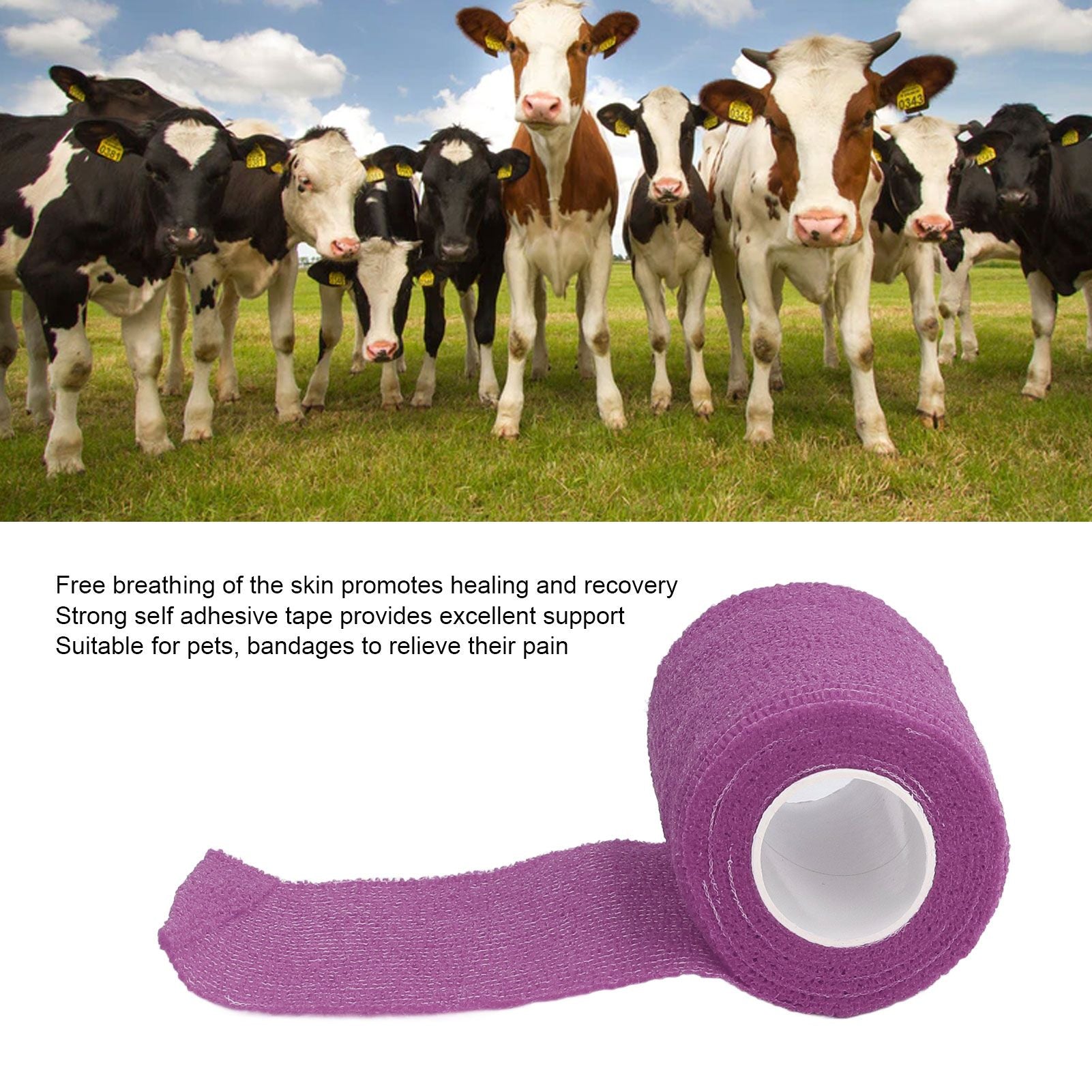 12Pcs Bandage Wrap Natural Latex Elastic Self Adhesive Wrap for Cows Dogs Horses 10cm Purple V1294-YM0523-3111220104715
