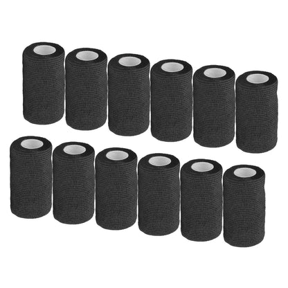 12Pcs Bandage Wrap Natural Latex Elastic Self Adhesive Wrap for Cows Dogs Horses 10cm Black V1294-YM0523-3111220104716