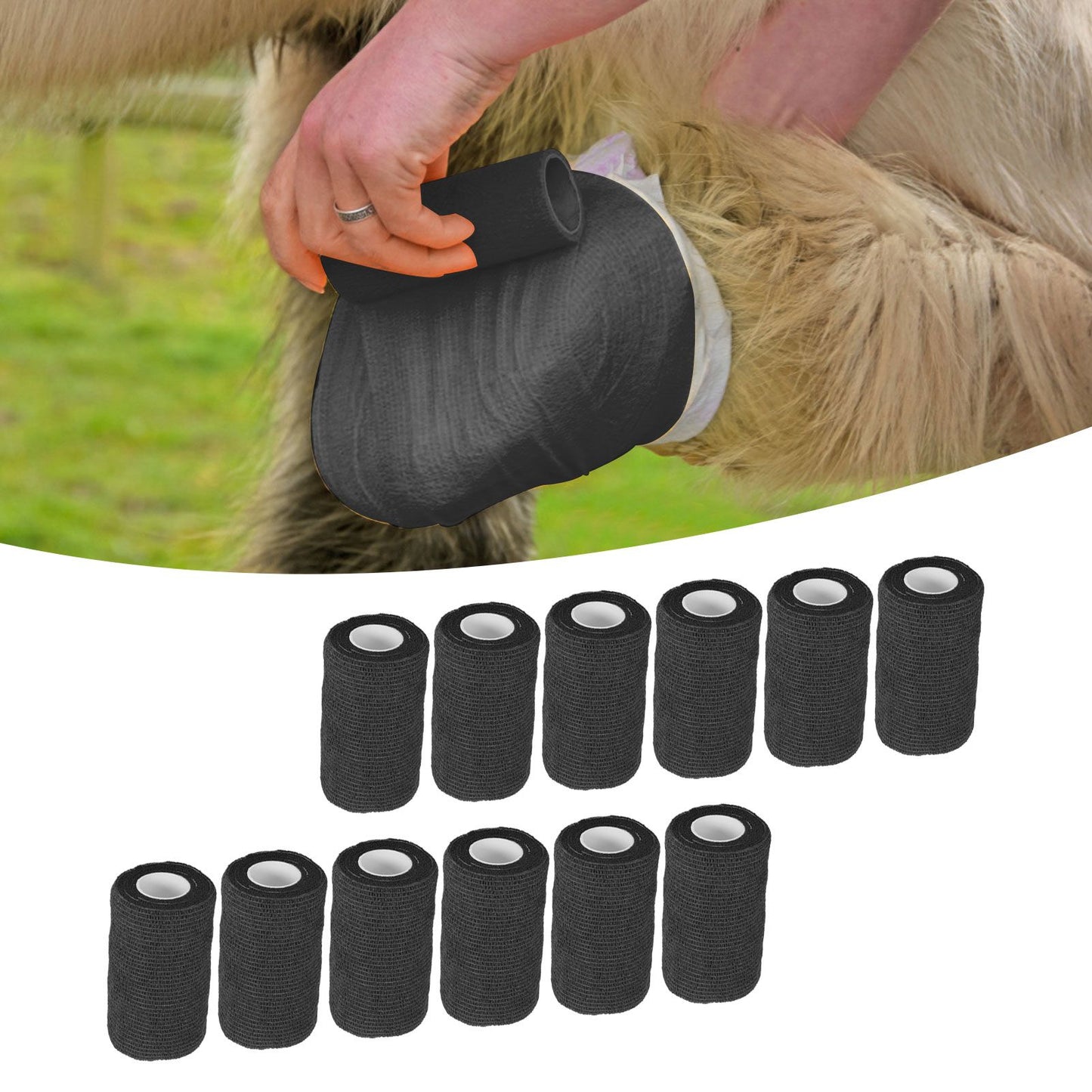 12Pcs Bandage Wrap Natural Latex Elastic Self Adhesive Wrap for Cows Dogs Horses 10cm Black V1294-YM0523-3111220104716