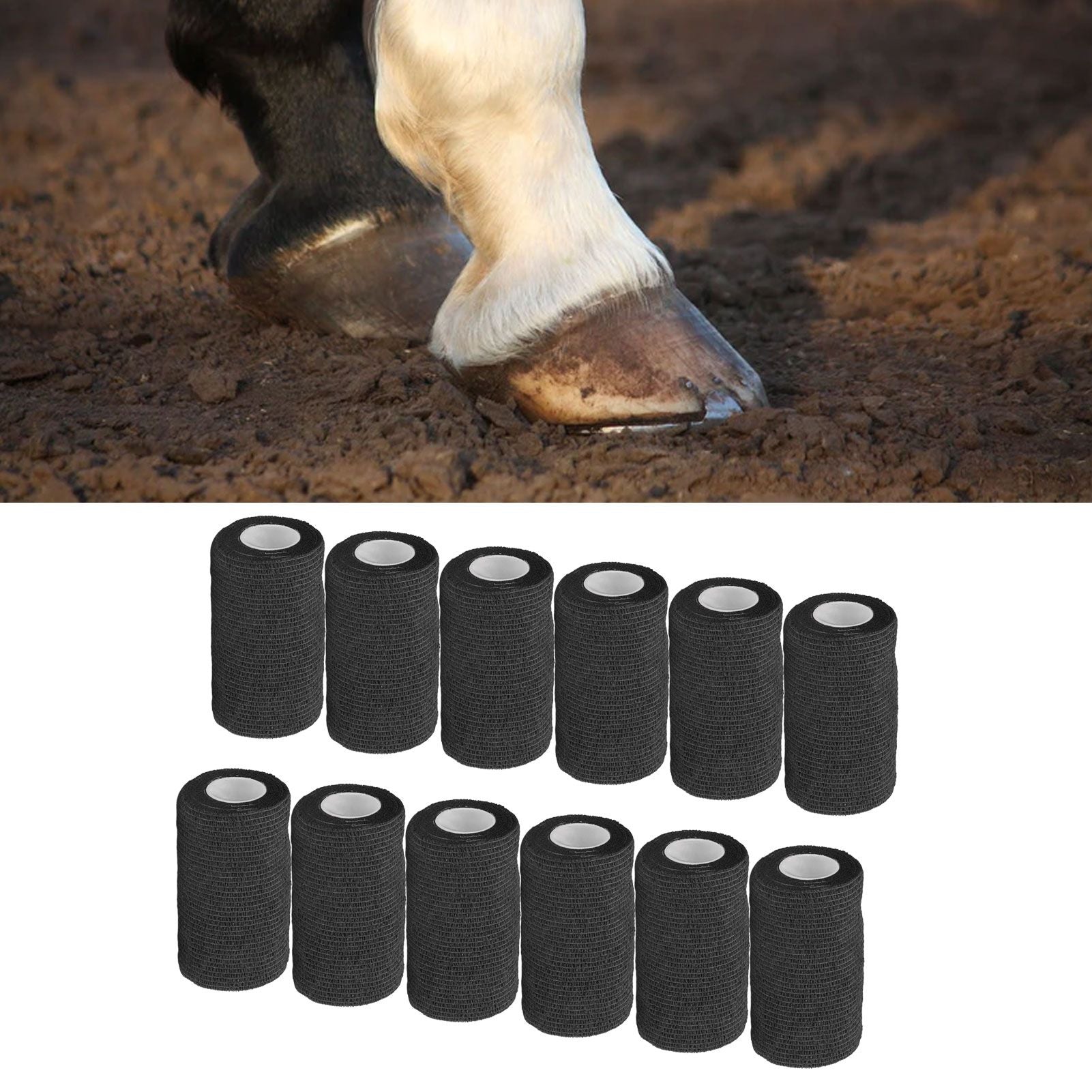 12Pcs Bandage Wrap Natural Latex Elastic Self Adhesive Wrap for Cows Dogs Horses 10cm Black V1294-YM0523-3111220104716