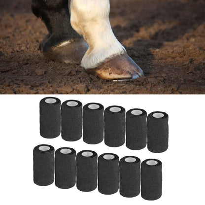 12Pcs Bandage Wrap Natural Latex Elastic Self Adhesive Wrap for Cows Dogs Horses 10cm Black V1294-YM0523-3111220104716