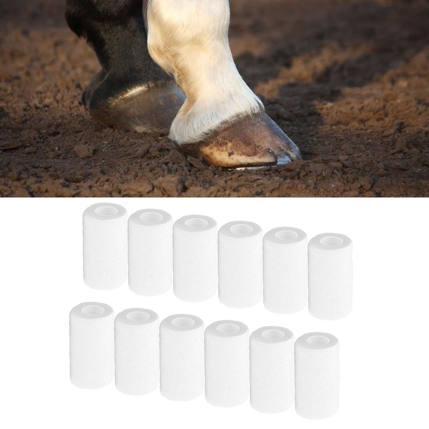 12Pcs Bandage Wrap Natural Latex Elastic Self Adhesive Wrap for Cows Dogs Horses 10cm White V1294-YM0523-3111220104717