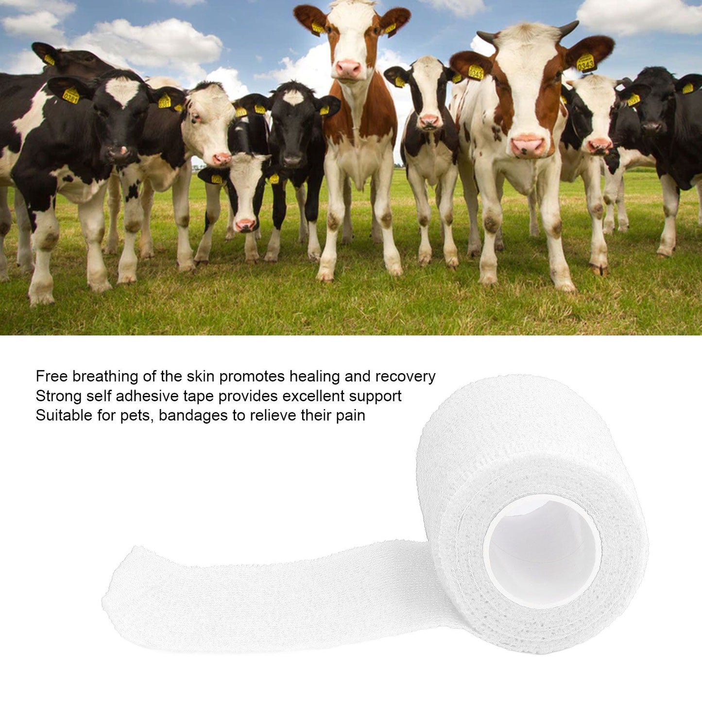 12Pcs Bandage Wrap Natural Latex Elastic Self Adhesive Wrap for Cows Dogs Horses 10cm White V1294-YM0523-3111220104717