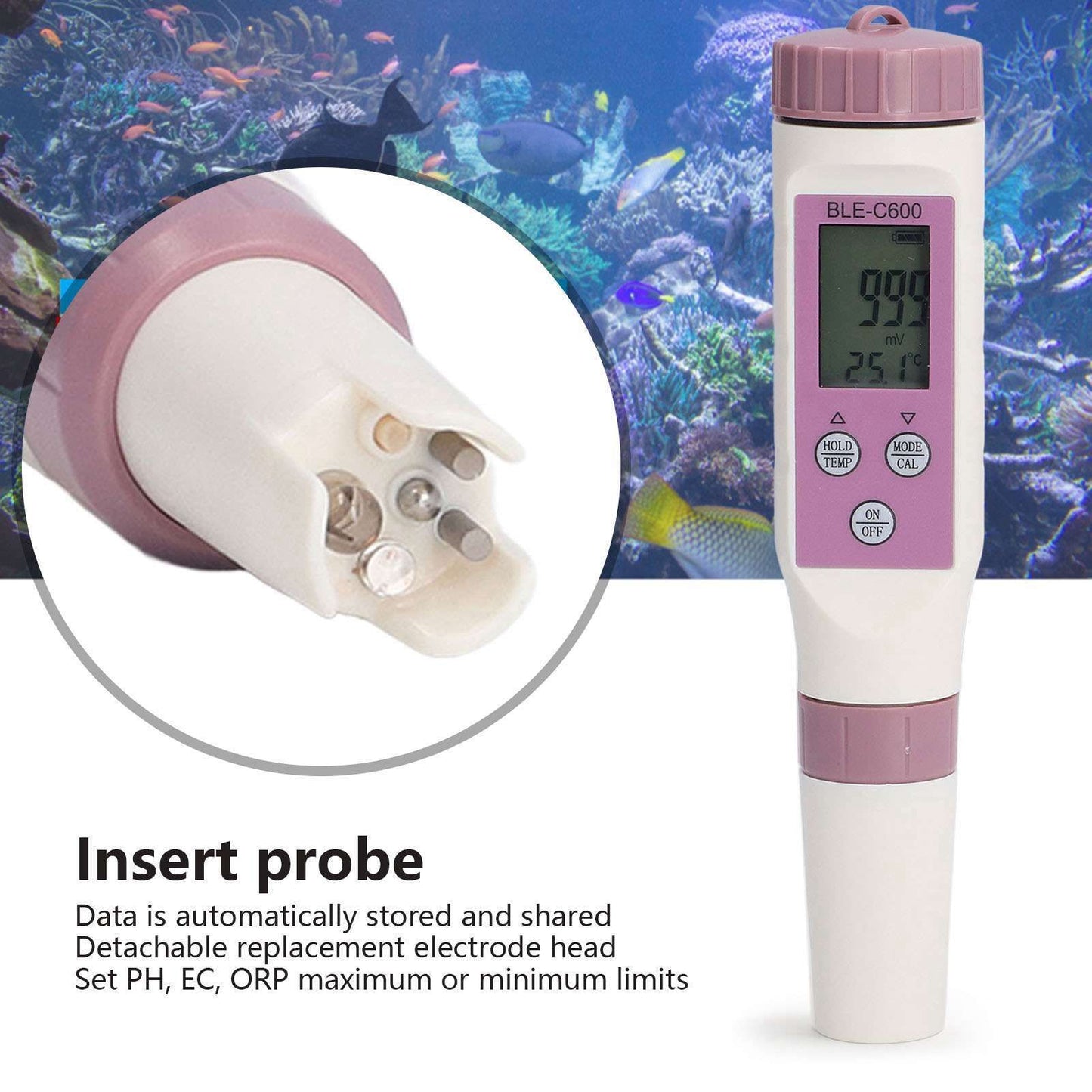 7 in 1 Bluetooth Water Quality Tester Automatically Save Data PH EC ORP Waterproof Salinity Meter for Water V1294-YM0523-3111220110211