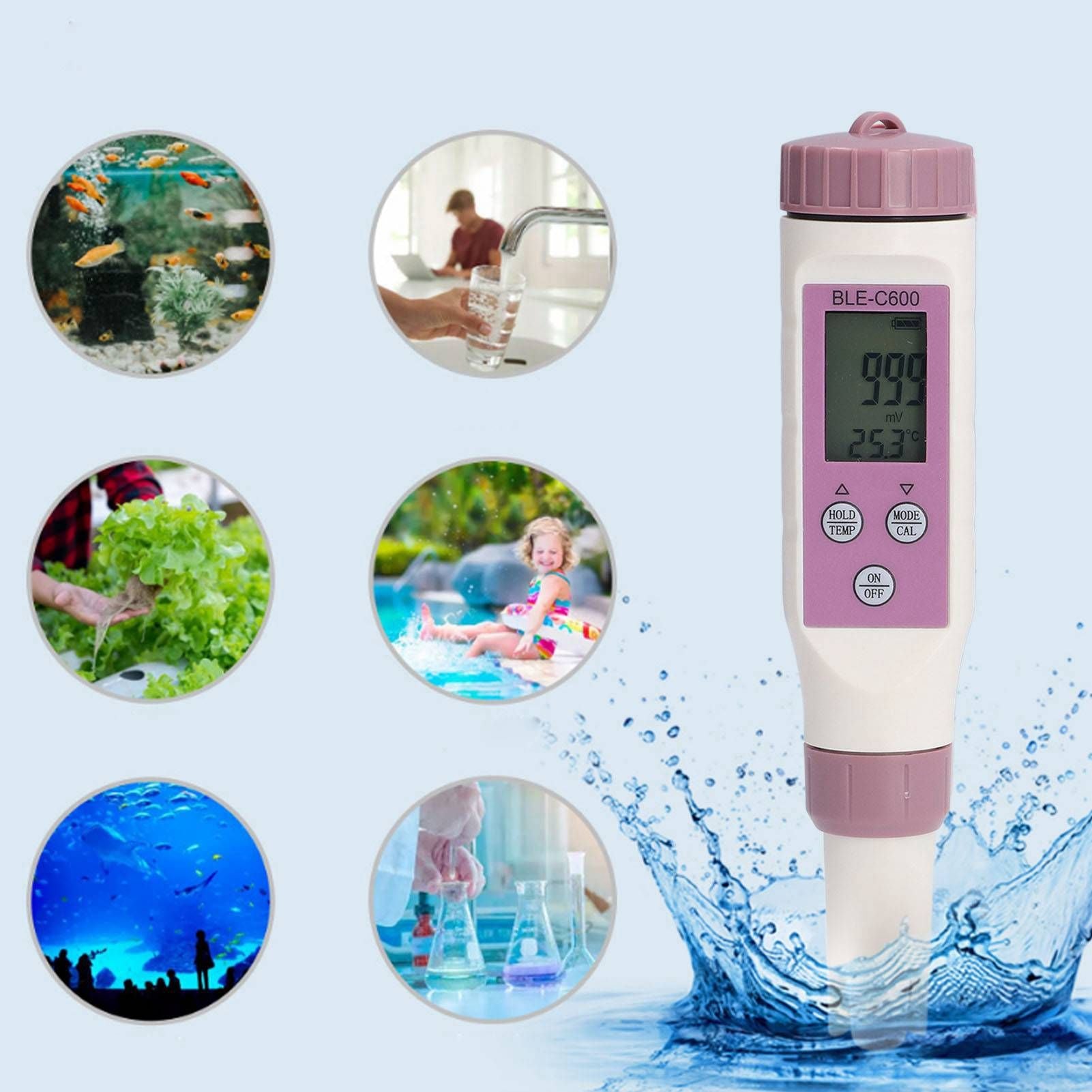 7 in 1 Bluetooth Water Quality Tester Automatically Save Data PH EC ORP Waterproof Salinity Meter for Water V1294-YM0523-3111220110211
