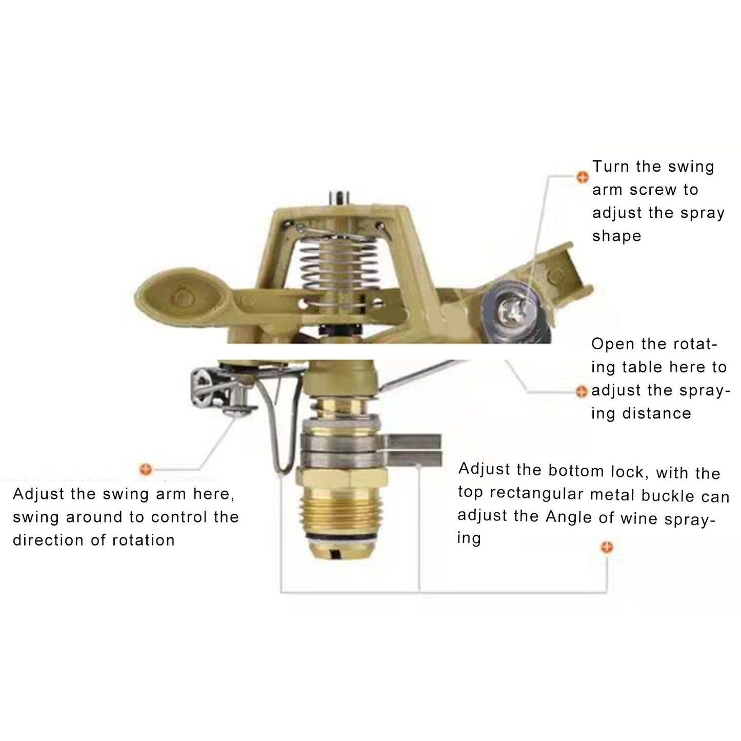 Garden Sprinkler Automatic 360 Degree Rotating 2 Modes Adjustable Zinc Alloy Lawn Sprinkler for Gardens V1294-YM0523-3111220113011