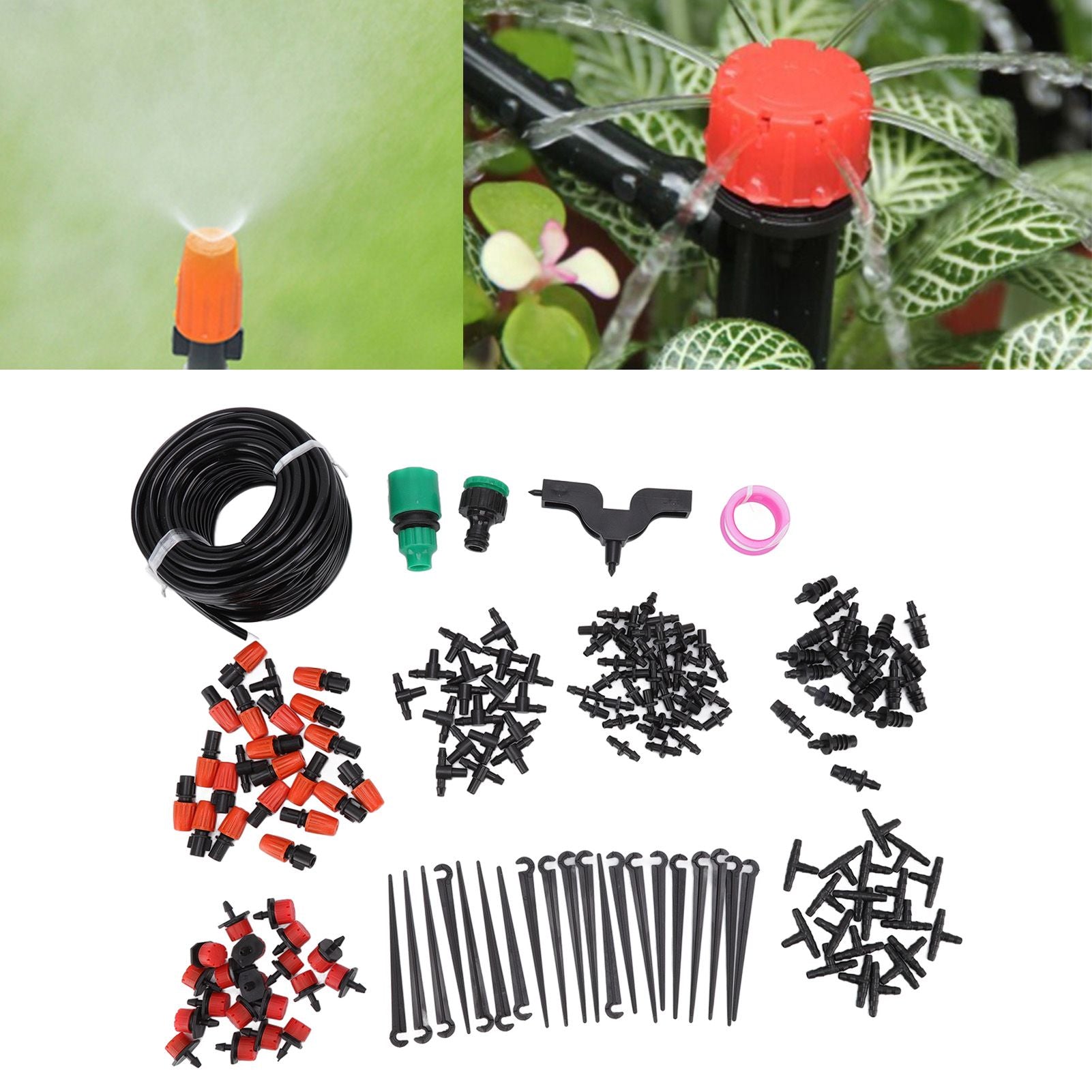 49.2ft Drip Irrigation Kit Adjustable Automatic Atomizing Watering System for Potted Plants Garden Greenhouse V1294-YM0523-3111220113711