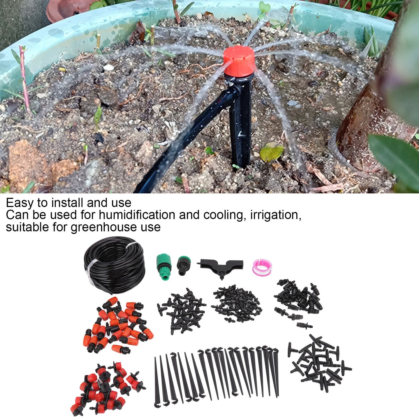 49.2ft Drip Irrigation Kit Adjustable Automatic Atomizing Watering System for Potted Plants Garden Greenhouse V1294-YM0523-3111220113711
