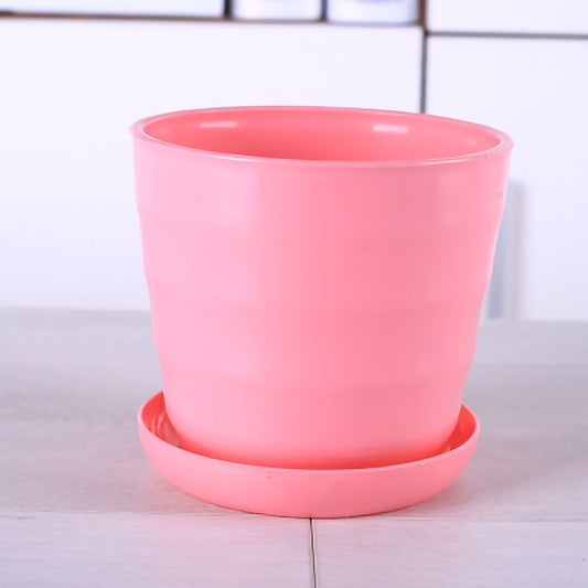 Flower Pot Flexible Round Modern Planter with Removable Tray for Gardening Office Balcony Pink L V1294-YM0523-3111220116412
