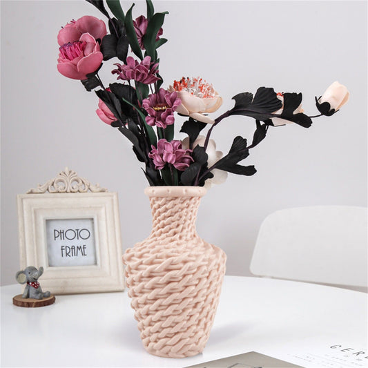 Vase Flower Vase Nordic Style Plastic Flower Decoration Imitation Rattan Vase Dried Wet Flower Container Pink V1294-YM0523-3111220118312